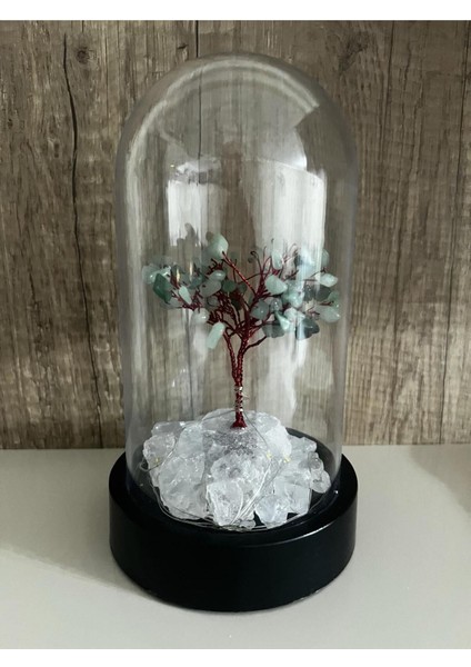 Sertifikalı Taş Aventurin Tasarımlı Bakır Tel Sarma Işıklı Fanus Aksesuar 21X12 cm Büyük Boy