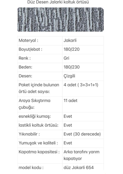 Streç Lastikli Esnek Yıkanabilir Pamuklu 3+3+1+1 Jakarlı Koltuk Örtüsü Takımı Koltuk Kılıfı