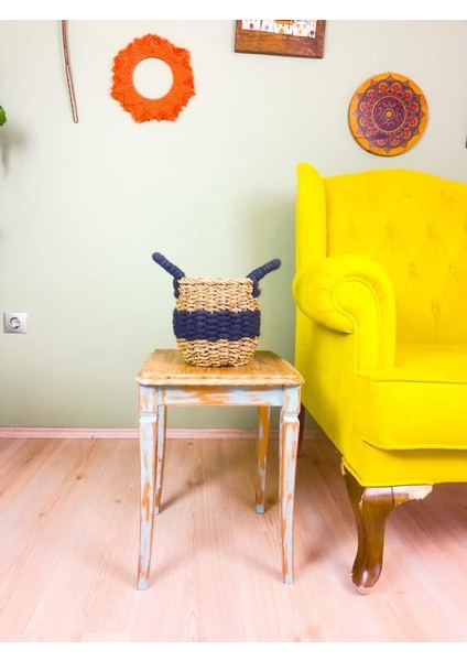 Düzenleyici Kulplu Siyah Şeritli Doğal Örgü Sepet Küçük fiyatları