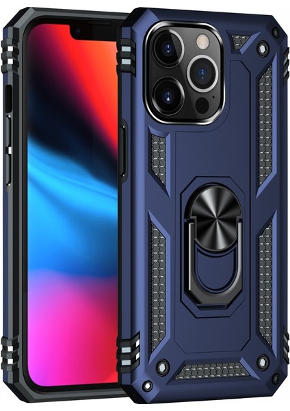 Iphone 13 Pro Kılıf Sofya Yüzüklü Silikon Kapak - Lacivert 300099