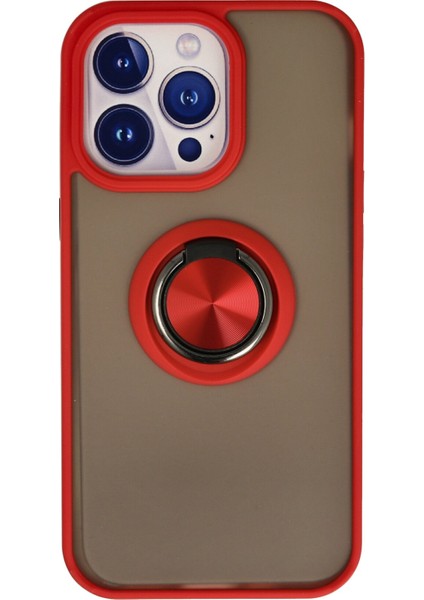 Iphone 13 Pro Max Kılıf Montreal Yüzüklü Silikon Kapak - Kırmızı 300099