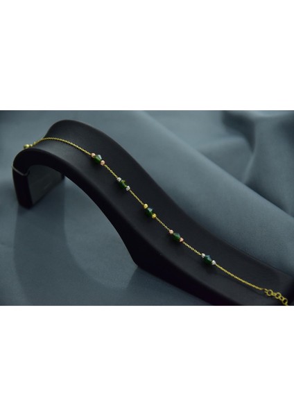 925 Ayar Gümüş Gold Kaplama Zarif Yeşil Renk Boncuklu, Dorika Toplu Bileklik indirimleri