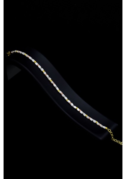 925 Ayar Gümüş Gold Kaplama Dorika Toplu , Kesme Boru Boncuk Bileklik