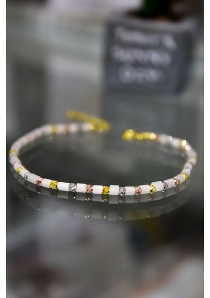 925 Ayar Gümüş Gold Kaplama Dorika Toplu , Kesme Boru Boncuk Bileklik fiyatları