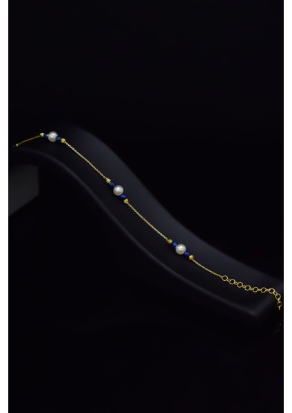 925 Ayar Gümüş Gold Kaplama Üçlü Incili Dorika Toplu Bileklik