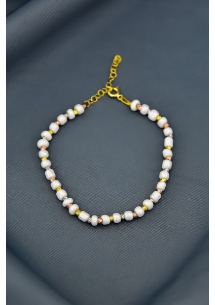 925 Ayar Gümüş Gold Kaplama Dorika Toplu , Beyaz Helezon Boncuk Bileklik fiyatları