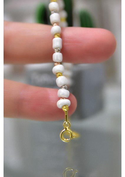 925 Ayar Gümüş Gold Kaplama Dorika Toplu , Beyaz Helezon Boncuk Bileklik fırsatları