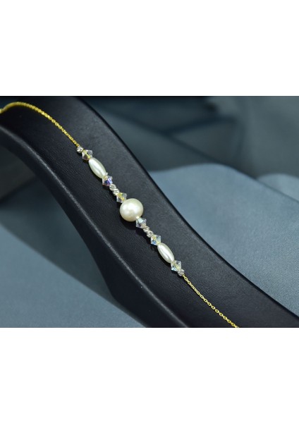 925 Ayar Gümüş Gold Kaplama Zarif Incili, Beyaz Boncuklu Bileklik fiyatları