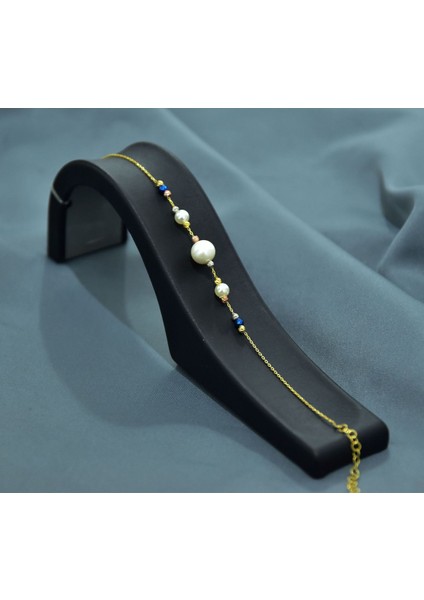 925 Ayar Gümüş Gold Kaplama Zarif Incili, Dört Renk Dorika Toplu Bileklik