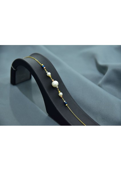 925 Ayar Gümüş Gold Kaplama Zarif Incili, Dört Renk Dorika Toplu Bileklik modelleri