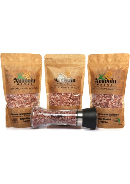 Himalaya Kristal Kaya Tuzu (Granül) 3 Adet 500GR+TUZ Değirmeni 200GR