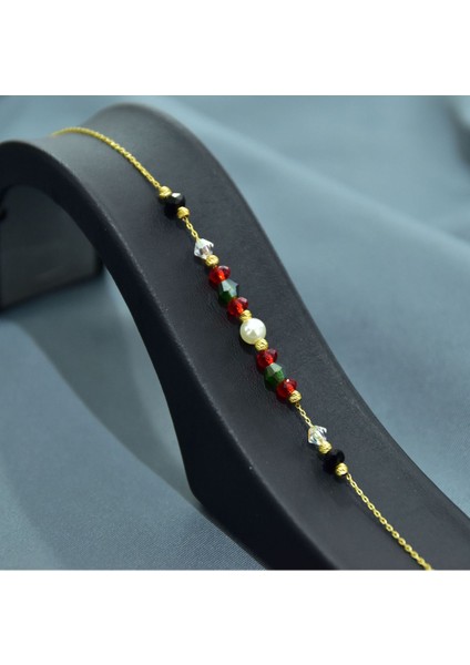 925 Ayar Gümüş Gold Kaplama Zarif Incili, Dört Renk Boncuklu Bileklik fiyatları