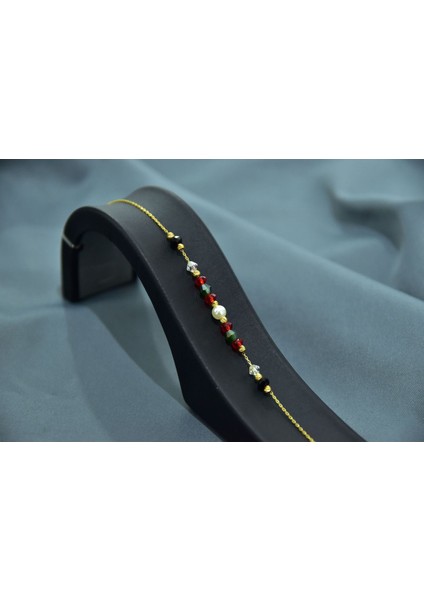 925 Ayar Gümüş Gold Kaplama Zarif Incili, Dört Renk Boncuklu Bileklik modelleri