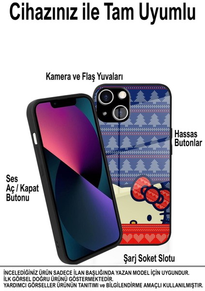 Samsung Galaxy A72 ile Uyumlu Silikon Arkası Cam Kapak Hello Kitty Tasarımlı Cam Kılıf