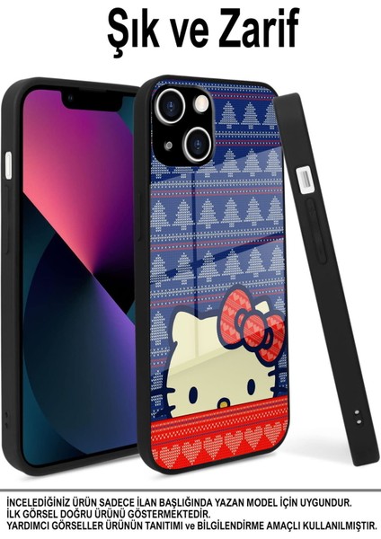 Samsung Galaxy A72 ile Uyumlu Silikon Arkası Cam Kapak Hello Kitty Tasarımlı Cam Kılıf