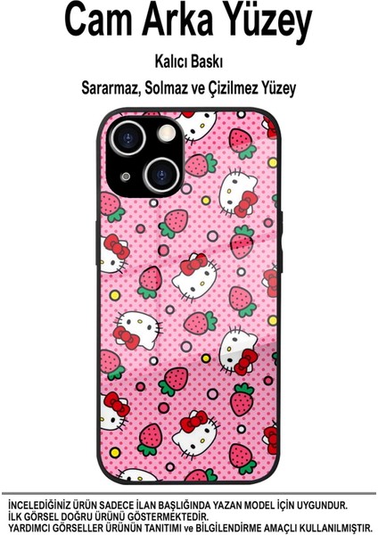 Apple iPhone 6s ile Uyumlu Silikon Arkası Cam Kapak Hello Kitty Tasarımlı Cam Kılıf