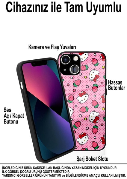 Apple iPhone 6s ile Uyumlu Silikon Arkası Cam Kapak Hello Kitty Tasarımlı Cam Kılıf