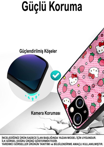 Apple iPhone 6s ile Uyumlu Silikon Arkası Cam Kapak Hello Kitty Tasarımlı Cam Kılıf