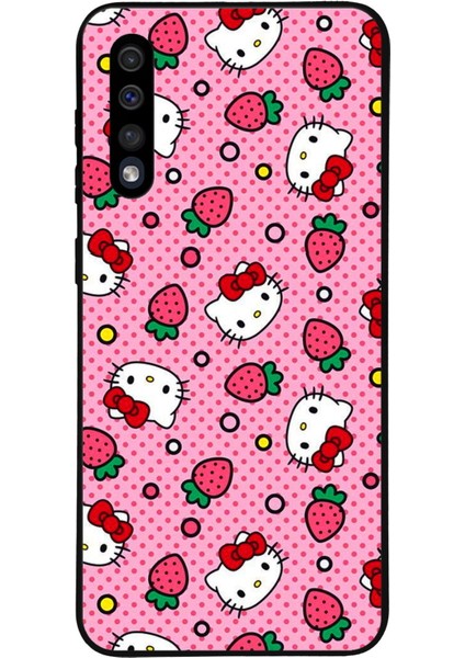 Samsung Galaxy A30S ile Uyumlu Silikon Arkası Cam Kapak Hello Kitty Tasarımlı Cam Kılıf