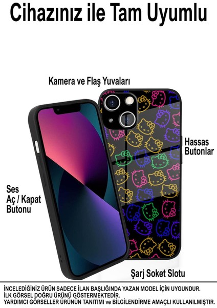 Xiaomi Redmi Note 11 ile Uyumlu Silikon Arkası Cam Kapak Hello Kitty Tasarımlı Cam Kılıf