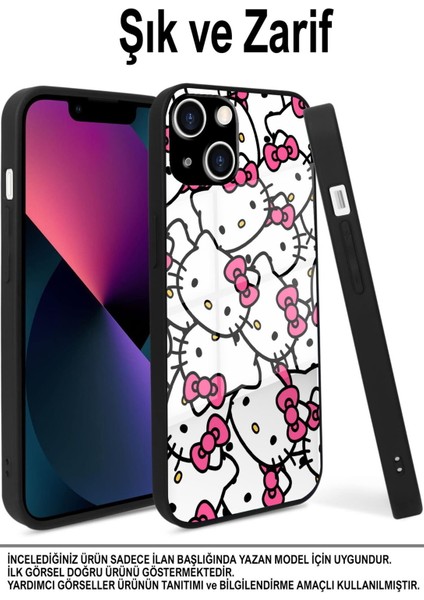 Samsung Galaxy A71 ile Uyumlu Silikon Arkası Cam Kapak Hello Kitty Tasarımlı Cam Kılıf