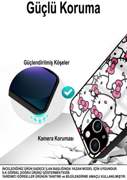 Samsung Galaxy A71 ile Uyumlu Silikon Arkası Cam Kapak Hello Kitty Tasarımlı Cam Kılıf