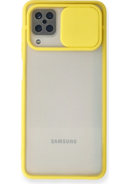 Samsung Galaxy M12 Kılıf Palm Buzlu Kamera Sürgülü Silikon - Sarı 300099