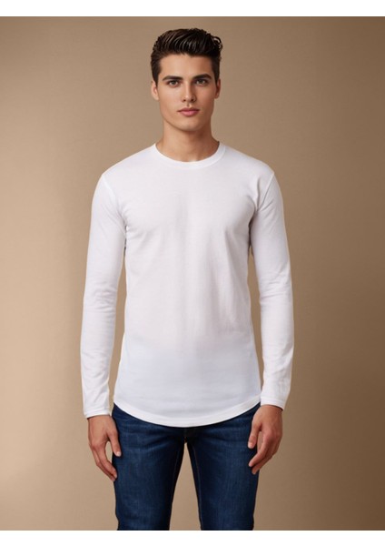 Uzun Kollu Tişört Basic Bisiklet Yaka Erkek  T-Shirt | Oval Kesim Regular Fit Lıkrali TBL5001