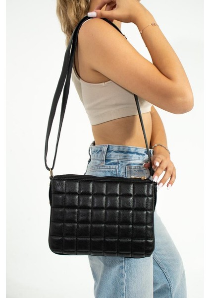 Suni Deri Çapraz Askılı Kapitone Dikişli Omuz Çantası