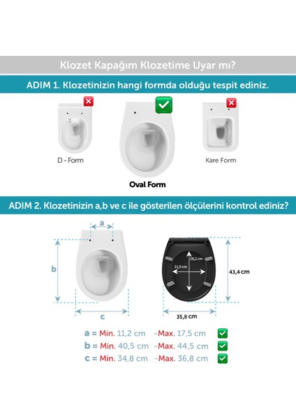 Aqua Bagno Smile Yavaş Kapanan Klozet Kapağı , Mat Siyah, Duroplast