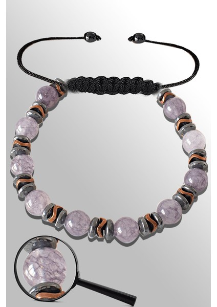 Sertifikalı Rose Silver Hematitli Gri Akik Taşı Bileklik - Ayarlamalı