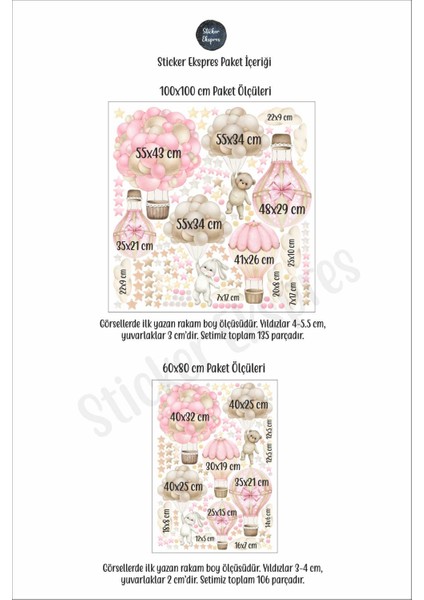 Soft Pembe Bej Tonlarda Uçan Balon Macerası Çocuk Odası Duvar Sticker Seti modelleri