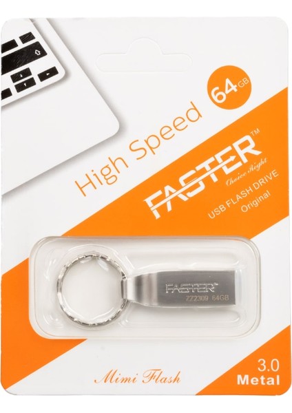 Faster Flash Bellek 64 GB Anahtarlık Tipi USB Flash Bellek Metal