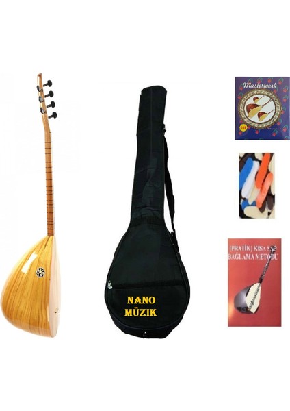 Nano Müzik Kısa Sap Saz Bağlama Seti + Öğretici Kitap 1 Adet Yedek Tel Kılıf ve 2 adet tezene