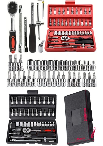 Staxx Power 46 Parça Mini Lokma Takımı Otomatik Cırcırlı 1/4" Wrench Set Yüksek Kalite Cr-V Kombinasyon Alet Set