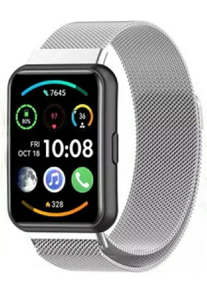 Huawei Watch Fit 2 Uyumlu Mıktatıslı Hasır Metal Kordon , Direkt Takmalı Modeldir Gümüş