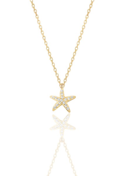 Gümüş Altın Yaldızlı Zirkon Taşlı Deniz Yıldızı Kolye SGTL11442GOLD