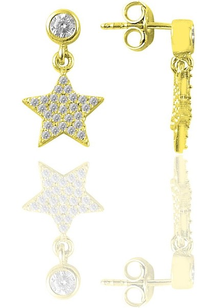 Gümüş Zirkon Taşlı Altın Yaldızlı Yıldız Modeli Küpe SGTL12329GOLD