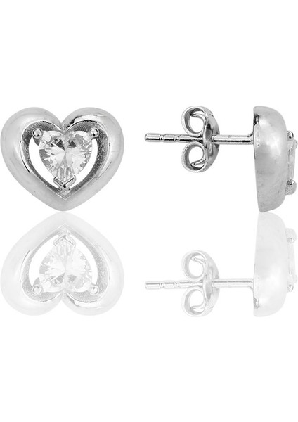 Gümüş Rodyumlu Zirkon Taşlı Heart (Kalp) Küpe SGTL12345RODAJ