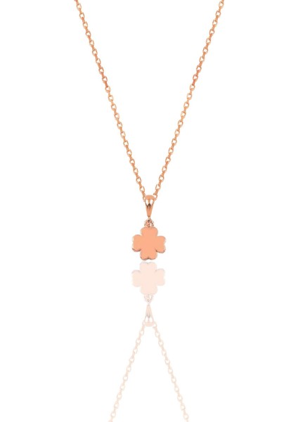 Gümüş Rose Üç Boyutlu Minimal Yonca Modeli Kolye SGTL12385YONCA