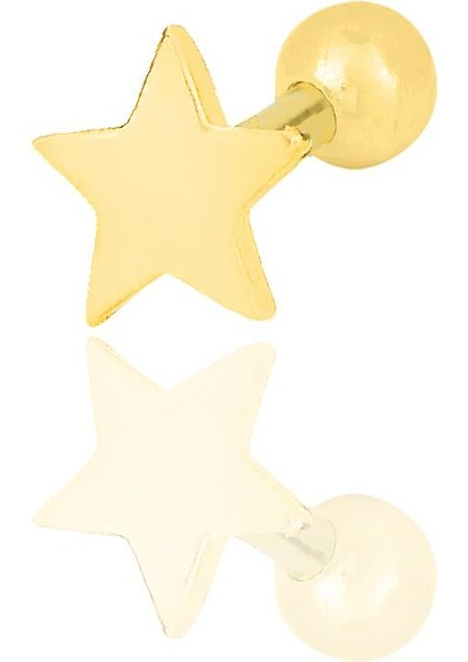 Gümüş Altın Yaldızlı Yıldız Modeli Tragus Helix Piercing Küpe SGTL12318GOLD