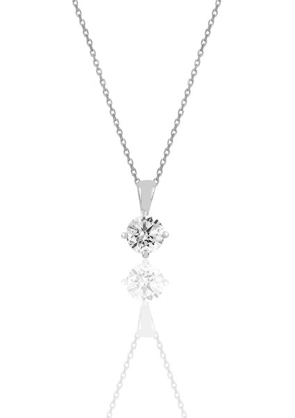 Gümüş Rodyumlu Pırlanta Modeli Çapraz Zirkon Tektaş Kolye SGTL12380RODAJ