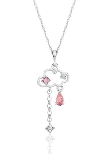 Gümüş Rodyumlu Pembe Zirkon Taşlı Bulut Kolye SGTL12351RODAJ