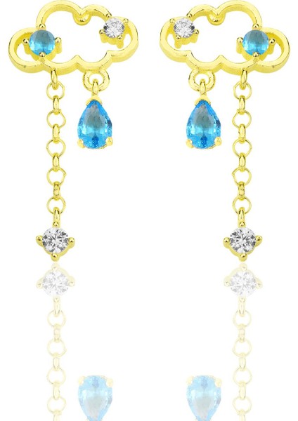Gümüş Altın Yaldızlı Akuamarin ve Zirkon Taşlı Bulut Küpe SGTL12346GOLD fiyatları