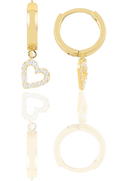 Gümüş Altın Yaldızlı Zirkon Taşlı Kalp Modeli Halka Küpe SGTL12388GOLD