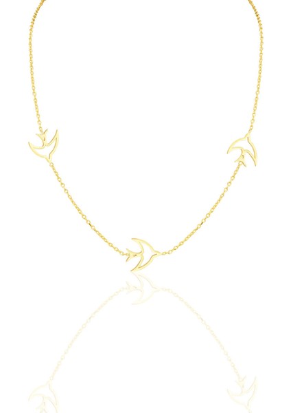 Gümüş Altın Yaldızlı Martı Kolye SGTL12319GOLD
