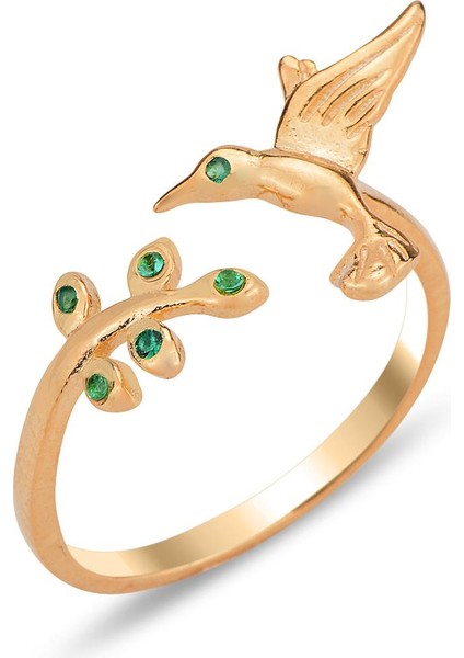 Gümüş Rose Yeşil Taşlı Üstten Ayarlanabilir Kırlangıç Yüzük SGTL12305ROSE