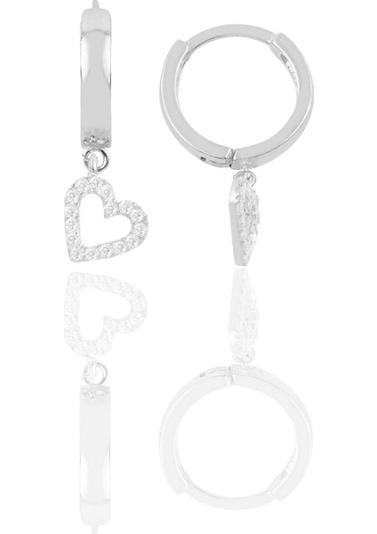 Gümüş Rodyumlu Zirkon Taşlı Kalp Modeli Halka Küpe SGTL12388RODAJ