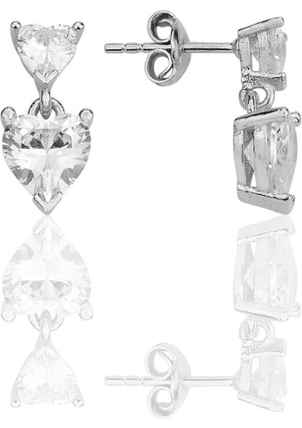 Gümüş Rodyumlu Zirkon Taşlı Kalbin Işıltısı Çift Kalpli Küpe SGTL12342RODAJ