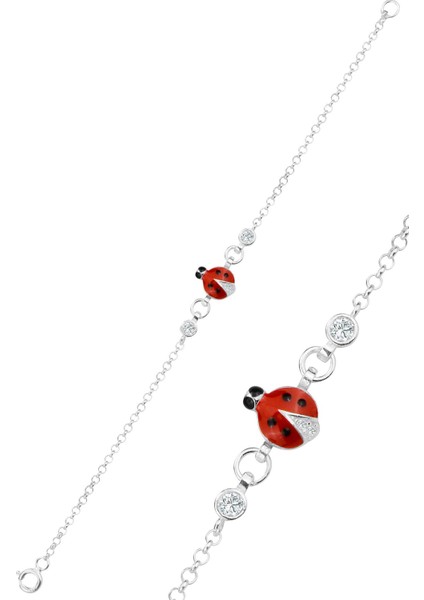 Gümüş Zirkon Taşlı Kırmızı Mineli Uğur Böceği Modeli Çocuk Bileklik SGTL12325RODAJ